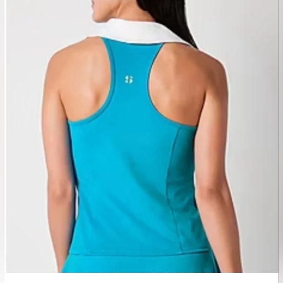 Sleeveless Racerback Polo Tank Top. - Picture 2 of 7